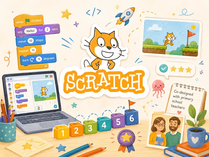 Illustration d’une activité de programmation par blocs et de ressources pour la classe.